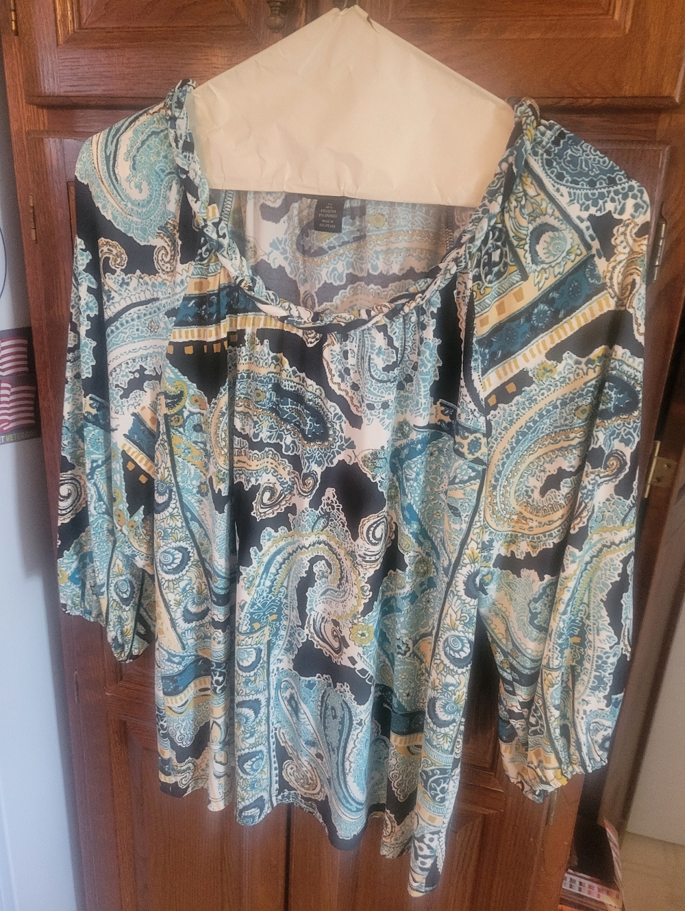 Style & Co. Paisley Peasant Tunic in Teal, Black & White